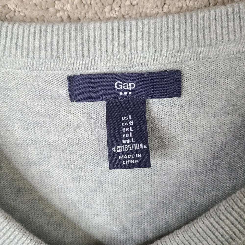Gap Sweater Mens Large Gray Blue Striped V-Neck 100% Cotton Long Sleeve Pullover